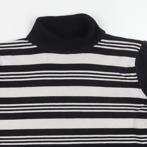 M&Co Womens Black Round Neck Striped Viscose Pullover Jumper Size 18