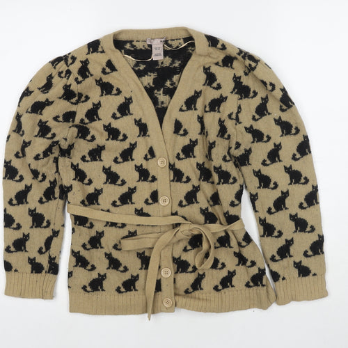 H&M Womens Beige V-Neck Polyamide Cardigan Jumper Size 12 - Cats