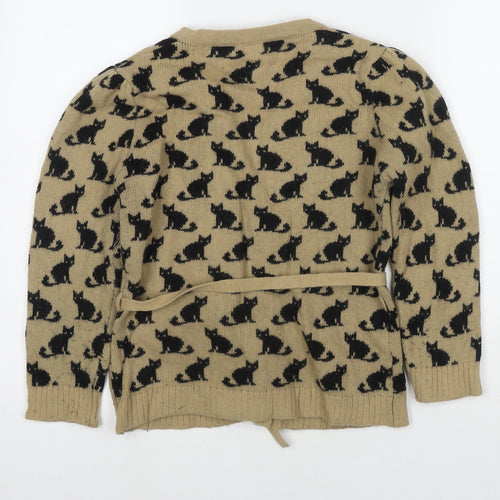 H&M Womens Beige V-Neck Polyamide Cardigan Jumper Size 12 - Cats