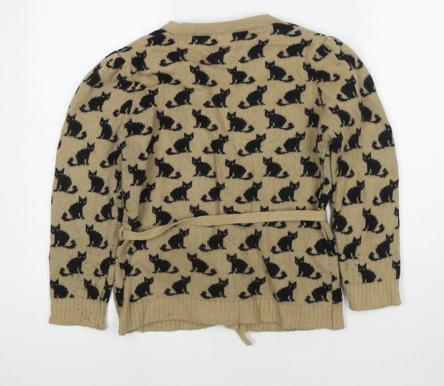 H&M Womens Beige V-Neck Polyamide Cardigan Jumper Size 12 - Cats