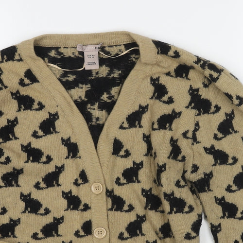 H&M Womens Beige V-Neck Polyamide Cardigan Jumper Size 12 - Cats