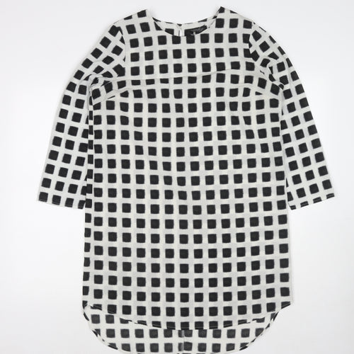 Topshop Womens White Check Polyester A-Line Size 12 Round Neck Pullover