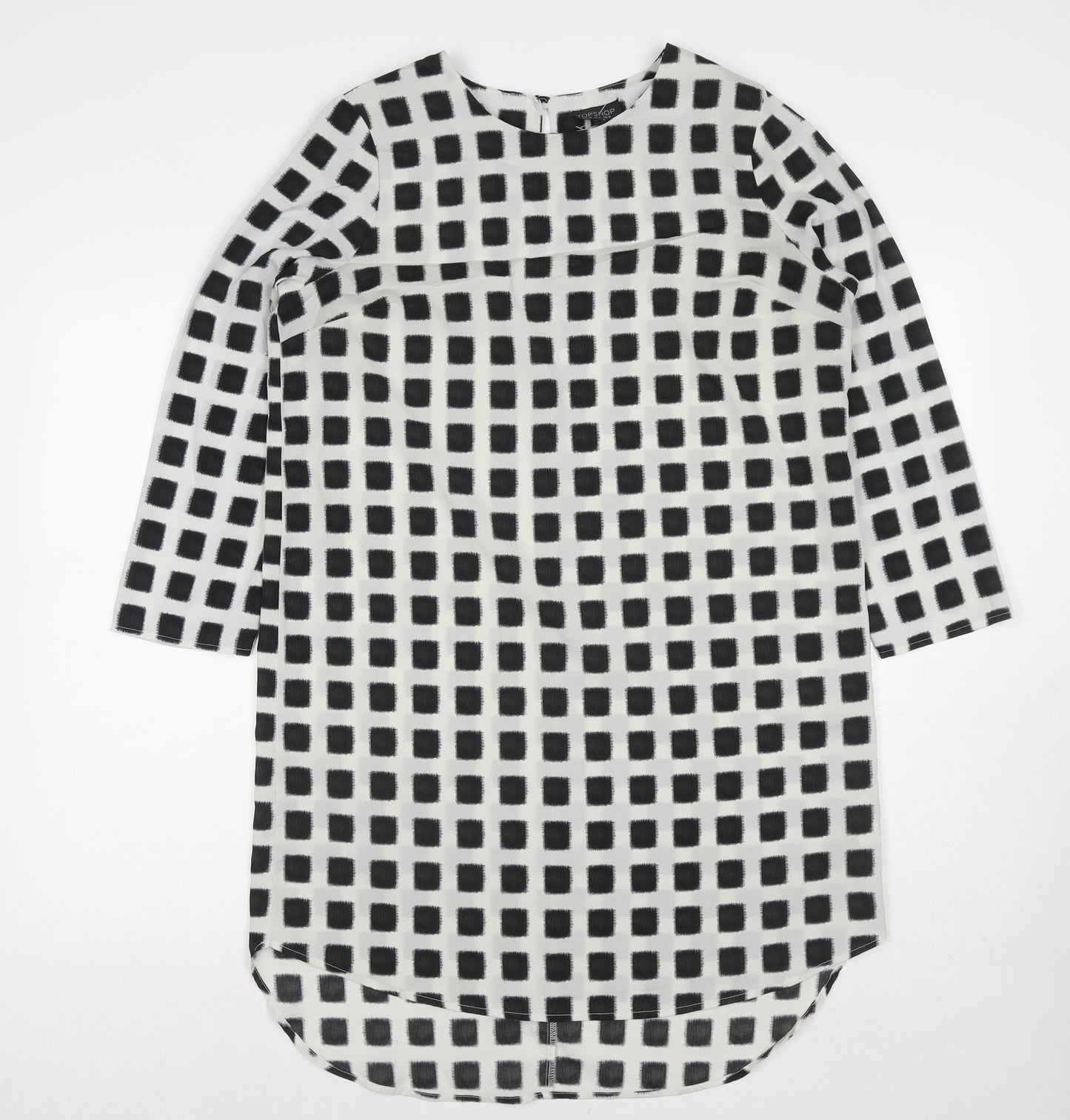 Topshop Womens White Check Polyester A-Line Size 12 Round Neck Pullover