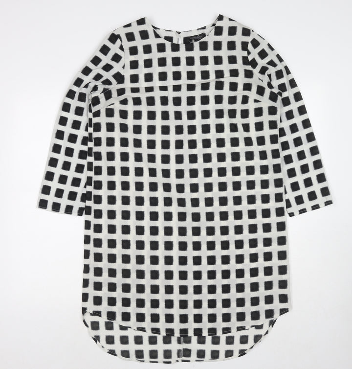 Topshop Womens White Check Polyester A-Line Size 12 Round Neck Pullover