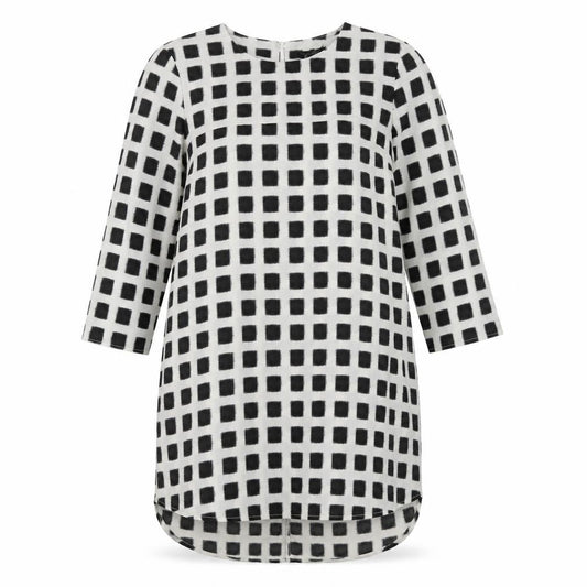 Front view of Topshop women’s white check polyester a-line, size UK 12, round neck pullover