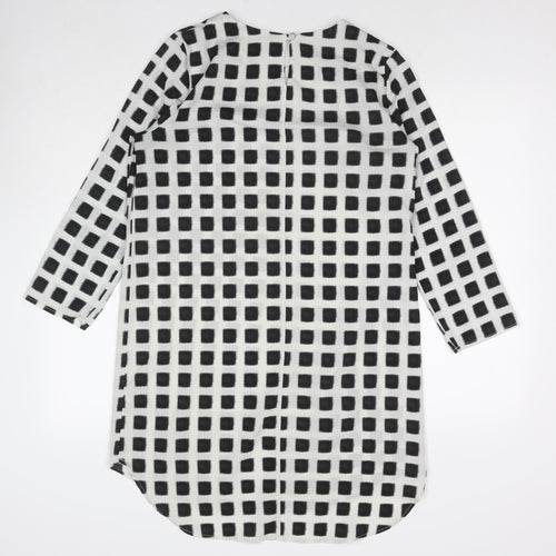 Topshop Womens White Check Polyester A-Line Size 12 Round Neck Pullover