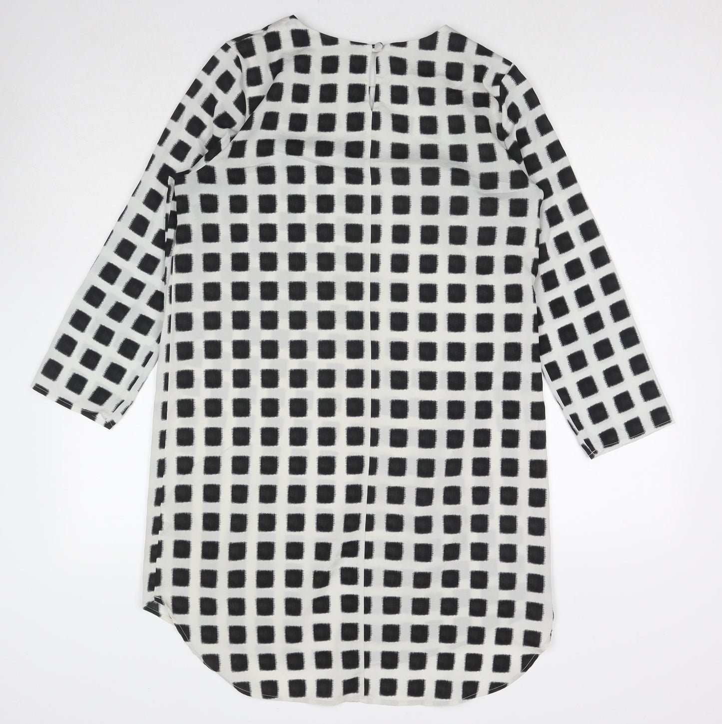 Topshop Womens White Check Polyester A-Line Size 12 Round Neck Pullover