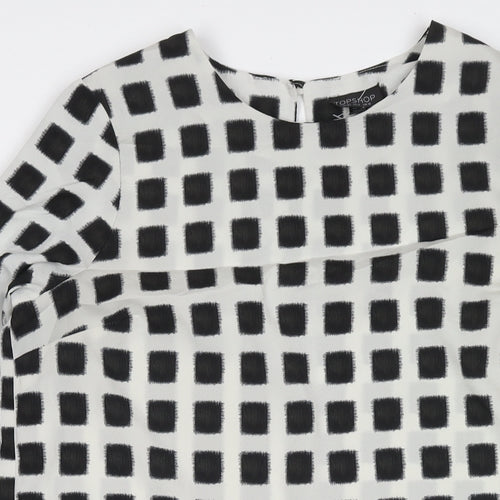 Topshop Womens White Check Polyester A-Line Size 12 Round Neck Pullover
