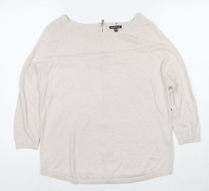Warehouse Womens Ivory Round Neck Viscose Pullover Jumper Size 10