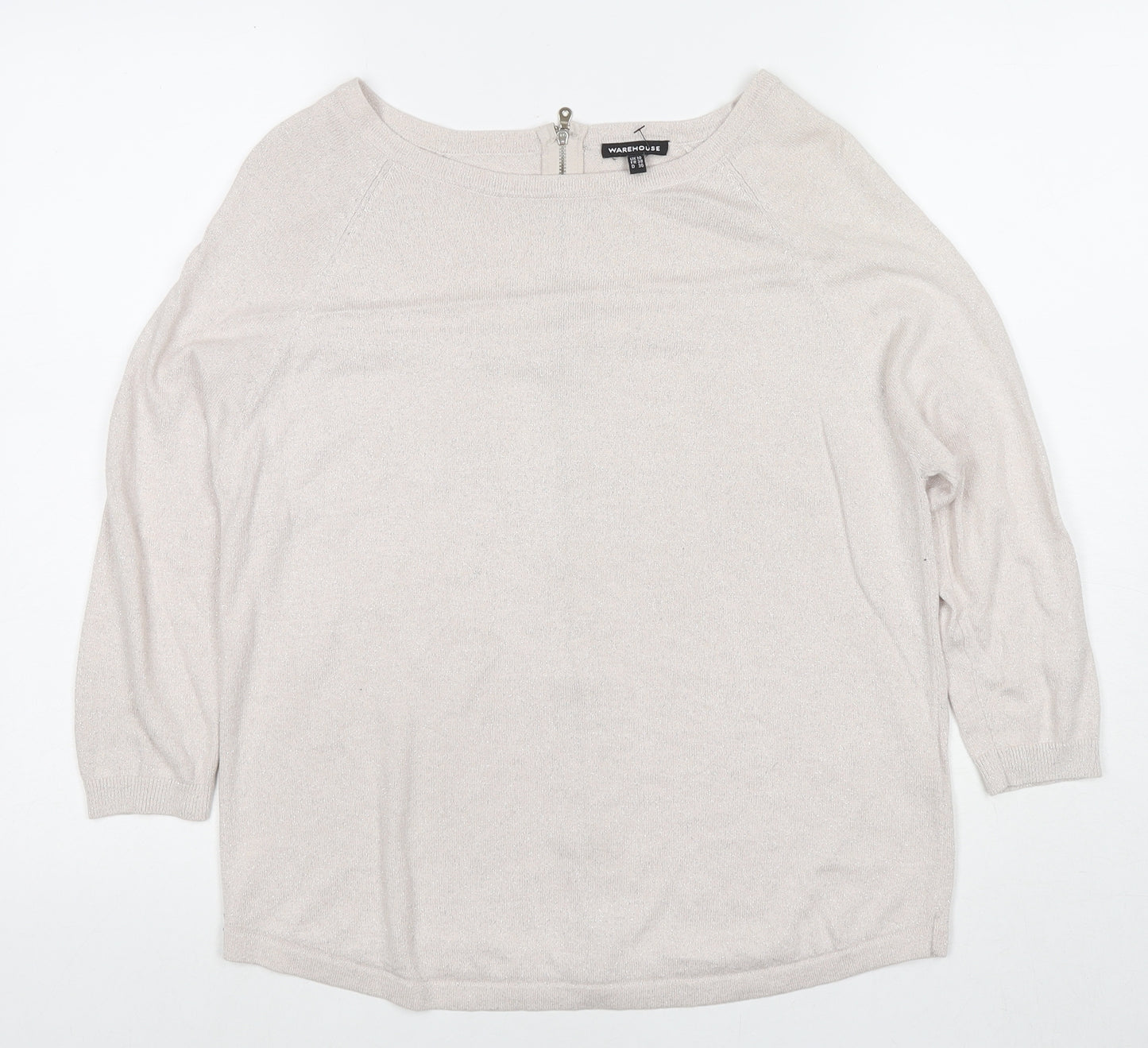 Warehouse Womens Ivory Round Neck Viscose Pullover Jumper Size 10