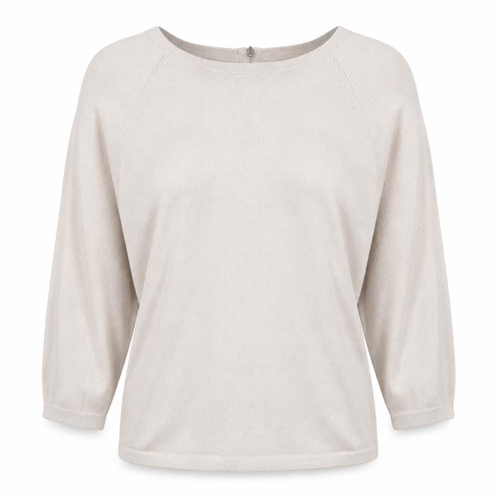 Front view of Warehouse women’s ivory round neck viscose jumper, size UK 10