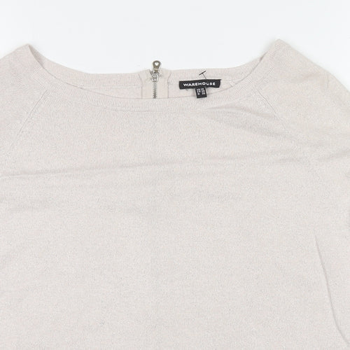 Warehouse Womens Ivory Round Neck Viscose Pullover Jumper Size 10