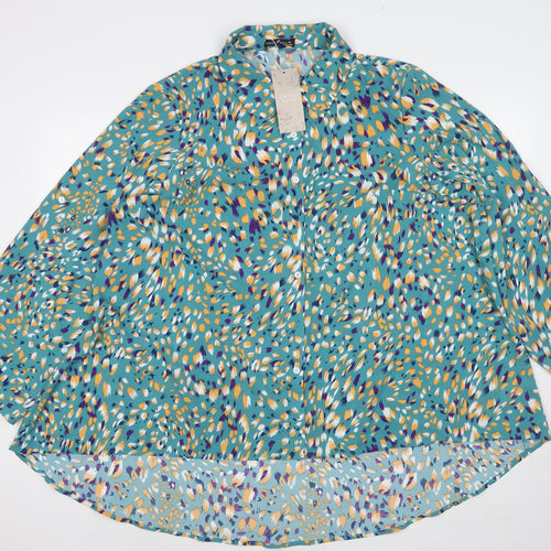 Emery Rose Womens Blue Geometric Polyester Basic Button-Up Size 2XL Collared