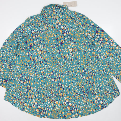 Emery Rose Womens Blue Geometric Polyester Basic Button-Up Size 2XL Collared