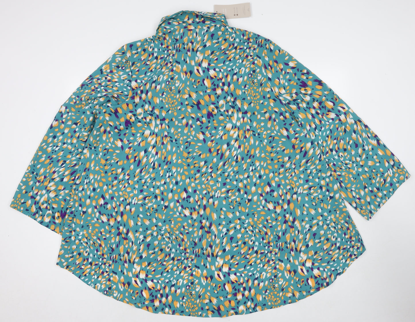 Emery Rose Womens Blue Geometric Polyester Basic Button-Up Size 2XL Collared