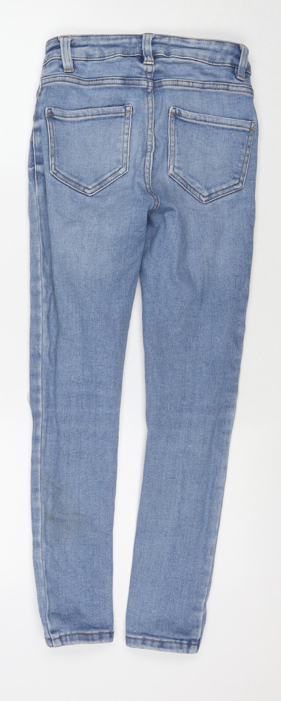 New Look Girls Blue Cotton Skinny Jeans Size 12 Years L25 in Regular Zip - Distressed