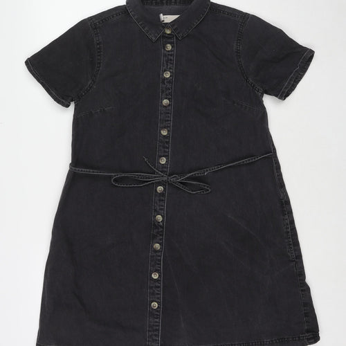 ASOS Womens Grey Cotton Shirt Dress Size 10 Collared Button