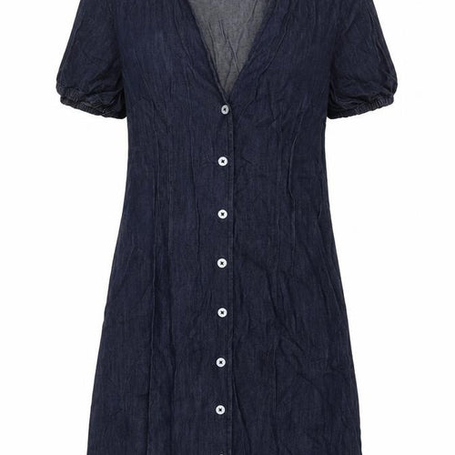 Warehouse Womens Blue Cotton Shirt Dress Size 10 V-Neck Button