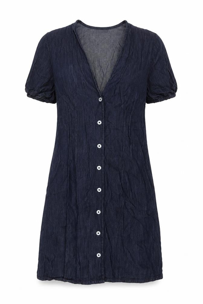 Warehouse Womens Blue Cotton Shirt Dress Size 10 V-Neck Button