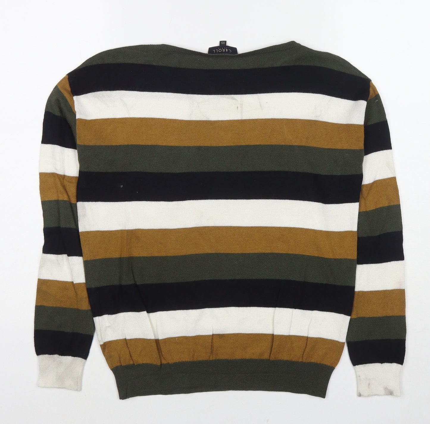 Carol Mens Multicoloured V-Neck Striped Viscose Pullover Jumper Size XS Long Sleeve