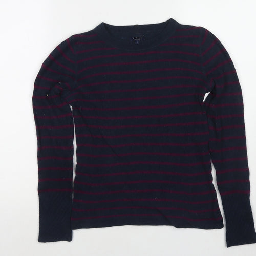 Jigsaw Womens Blue Round Neck Striped Cashmere Pullover Jumper Size S