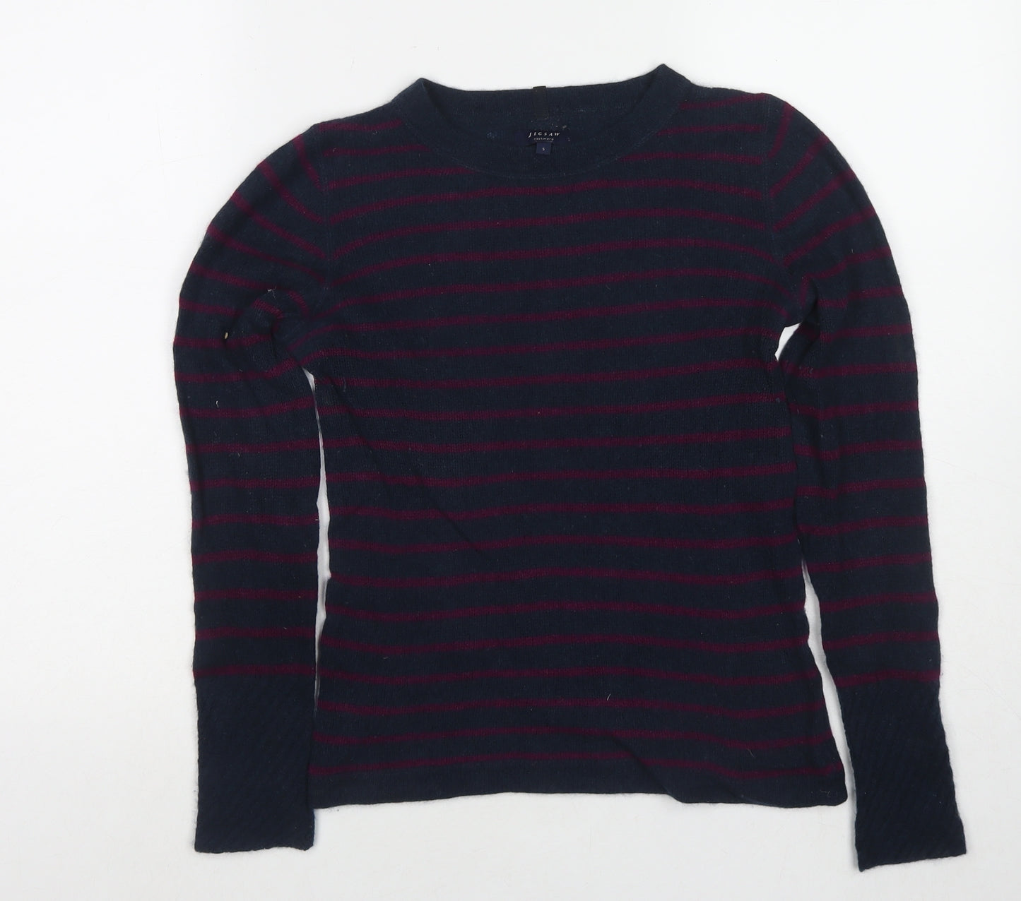 Jigsaw Womens Blue Round Neck Striped Cashmere Pullover Jumper Size S