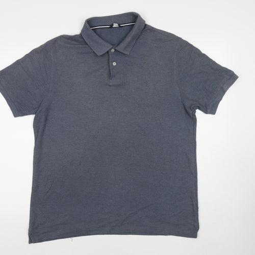 Marks and Spencer Mens Blue Cotton Polo Size L Collared Pullover