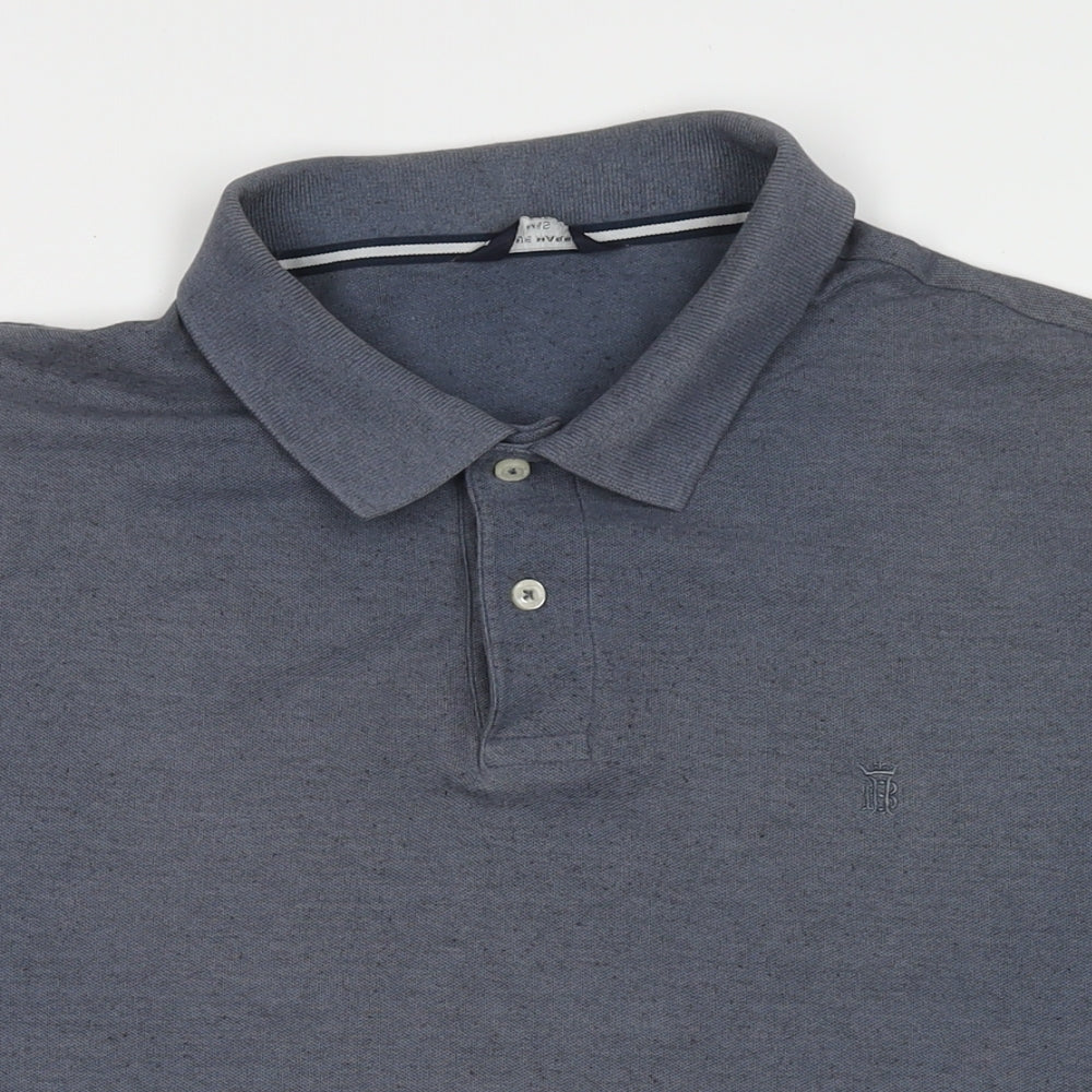 Marks and Spencer Mens Blue Cotton Polo Size L Collared Pullover