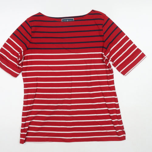 Karen Scott Womens Red Striped Cotton Basic T-Shirt Size M Boat Neck