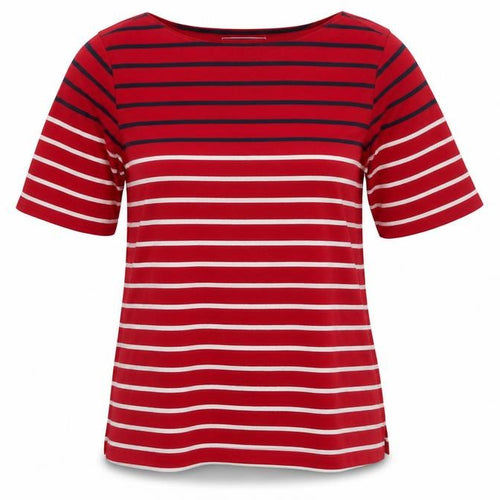 Karen Scott Womens Red Striped Cotton Basic T-Shirt Size M Boat Neck
