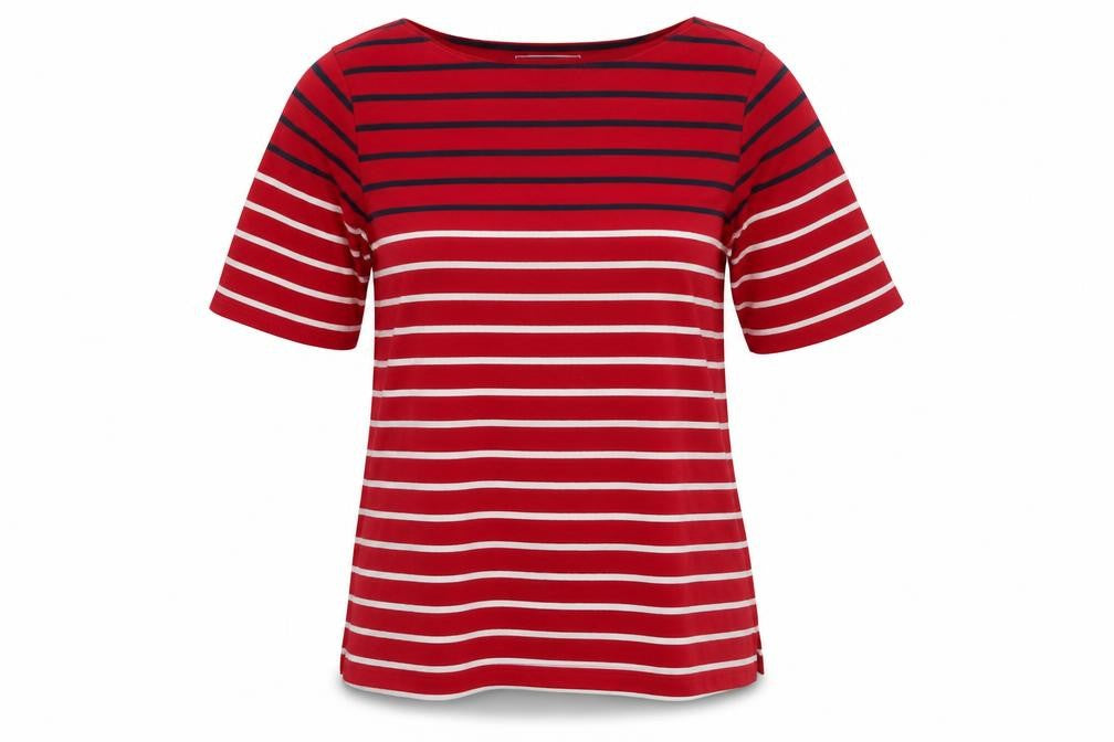 Karen Scott Womens Red Striped Cotton Basic T-Shirt Size M Boat Neck