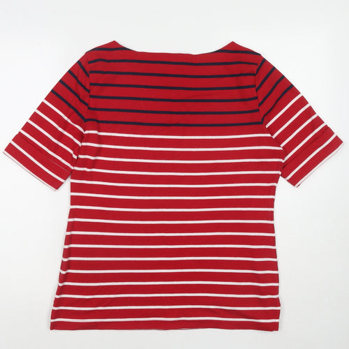 Karen Scott Womens Red Striped Cotton Basic T-Shirt Size M Boat Neck
