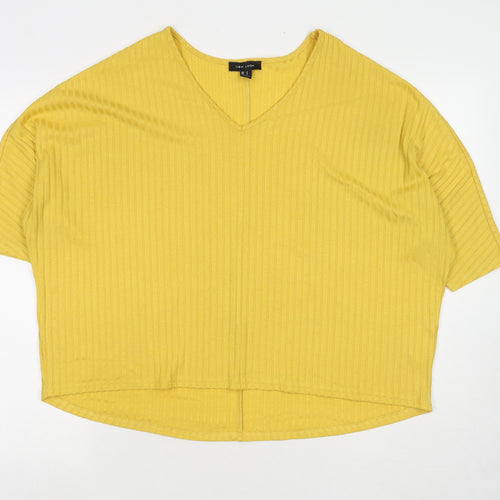 New Look Womens Yellow Polyester Jersey T-Shirt Size S V-Neck