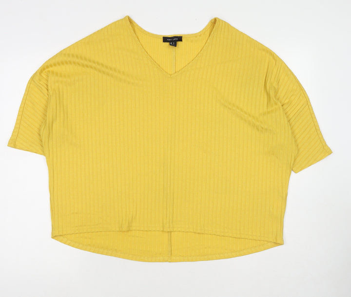 New Look Womens Yellow Polyester Jersey T-Shirt Size S V-Neck