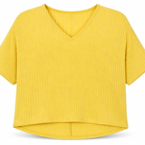 New Look Womens Yellow Polyester Jersey T-Shirt Size S V-Neck