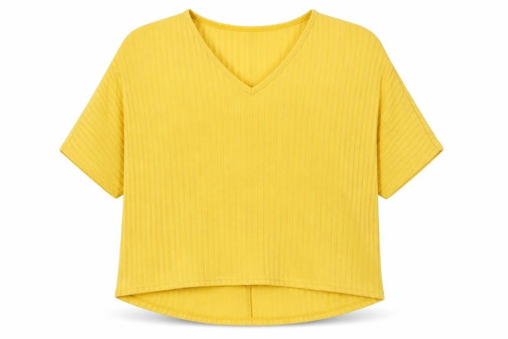 New Look Womens Yellow Polyester Jersey T-Shirt Size S V-Neck
