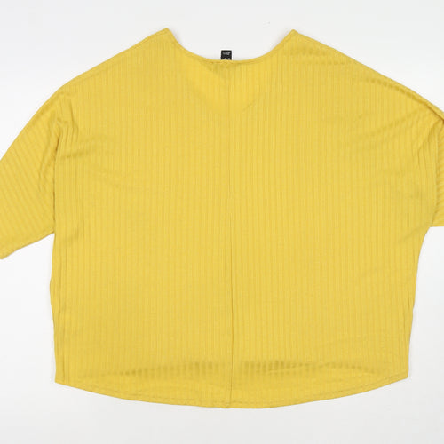 New Look Womens Yellow Polyester Jersey T-Shirt Size S V-Neck