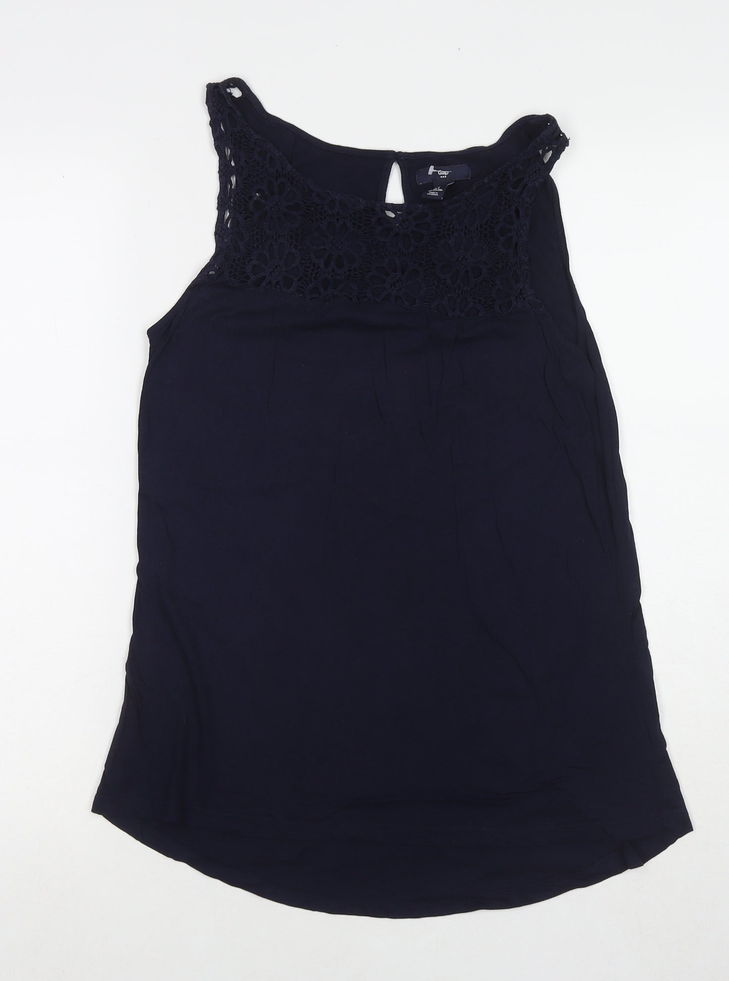 Gap Womens Blue Polyester Basic Tank Size S Round Neck