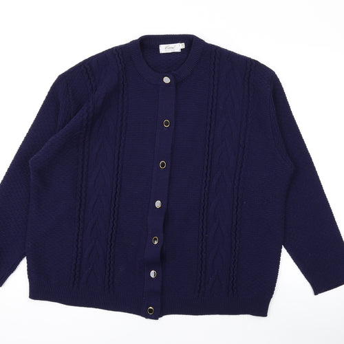 Care Womens Blue Round Neck Acrylic Cardigan Jumper Size XL