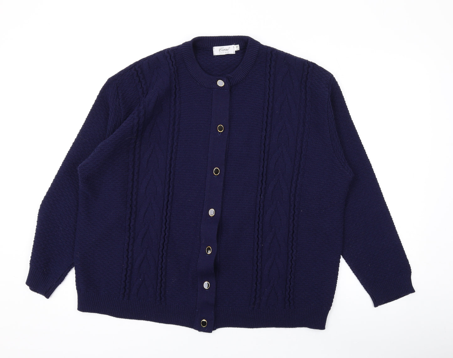 Care Womens Blue Round Neck Acrylic Cardigan Jumper Size XL