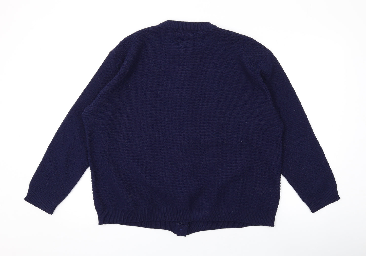 Care Womens Blue Round Neck Acrylic Cardigan Jumper Size XL