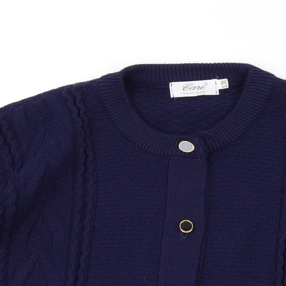 Care Womens Blue Round Neck Acrylic Cardigan Jumper Size XL