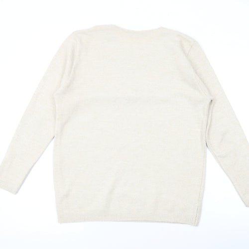 Classic Womens Beige Round Neck Acrylic Pullover Jumper Size M