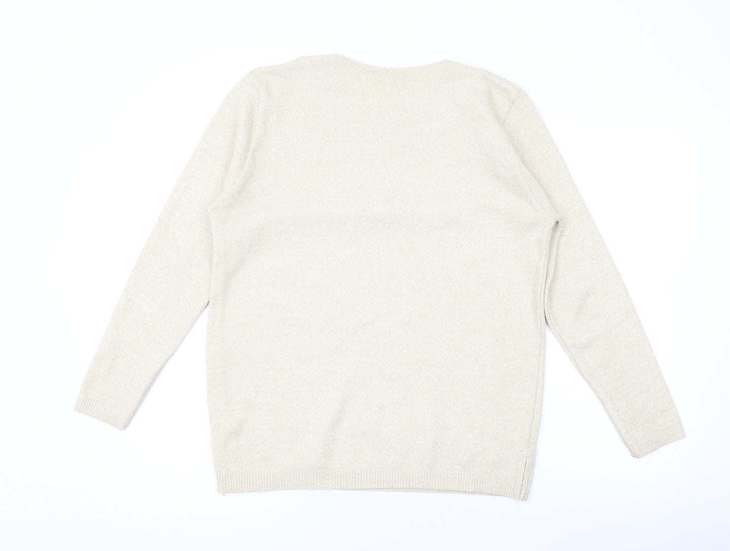 Classic Womens Beige Round Neck Acrylic Pullover Jumper Size M