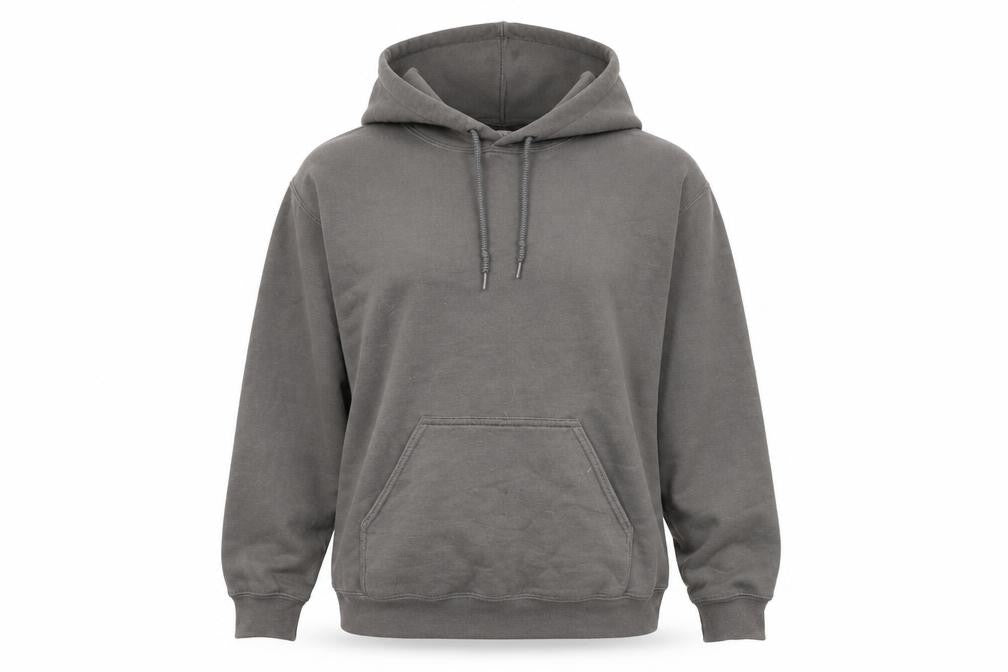 Front view of Missy Empire women’s grey cotton pullover hoodie, size UK 6, pullover