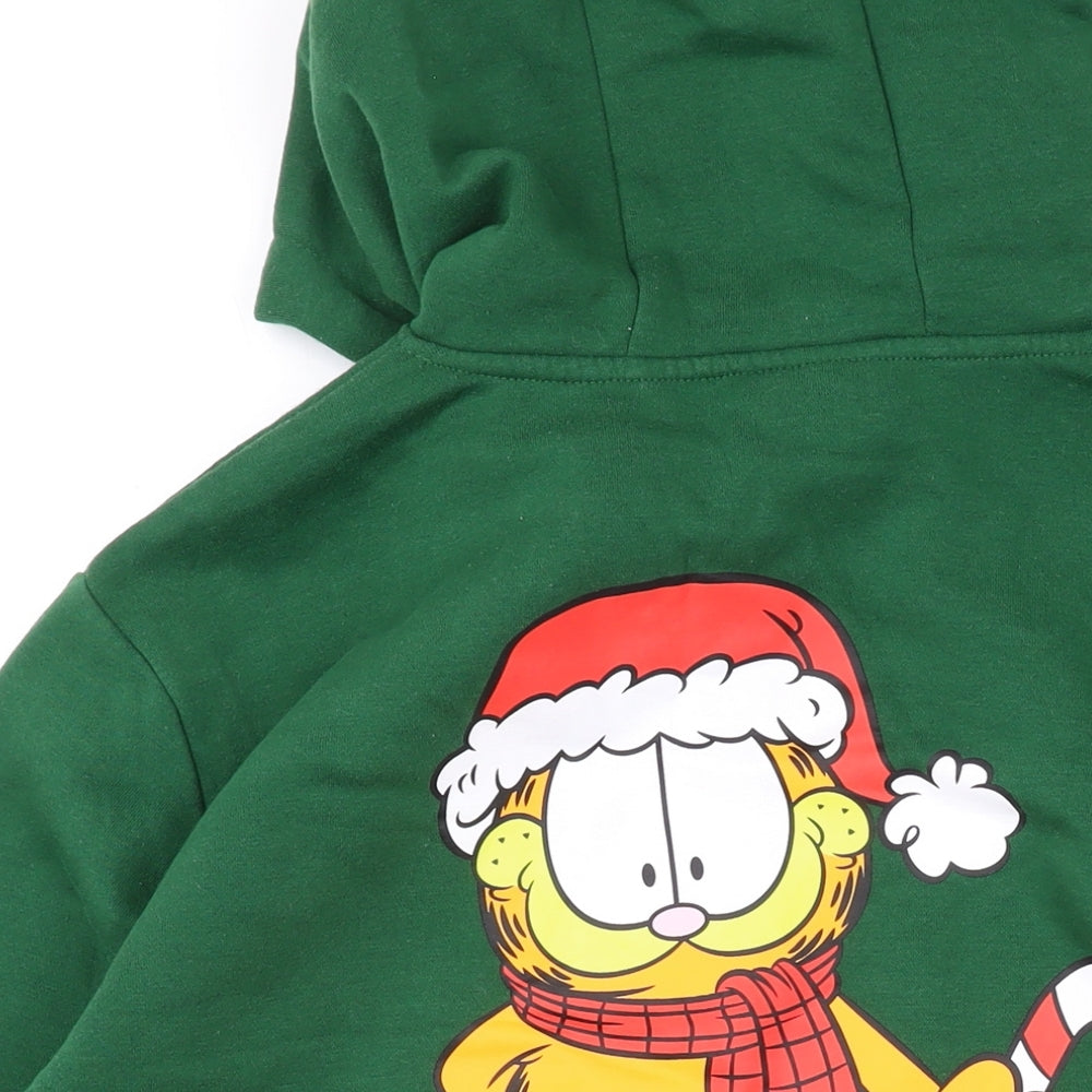 Garfield Mens Green Polyester Pullover Hoodie Size M - Christmas