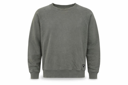Front view of Realm & Empire men’s green cotton pullover sweatshirt, size S