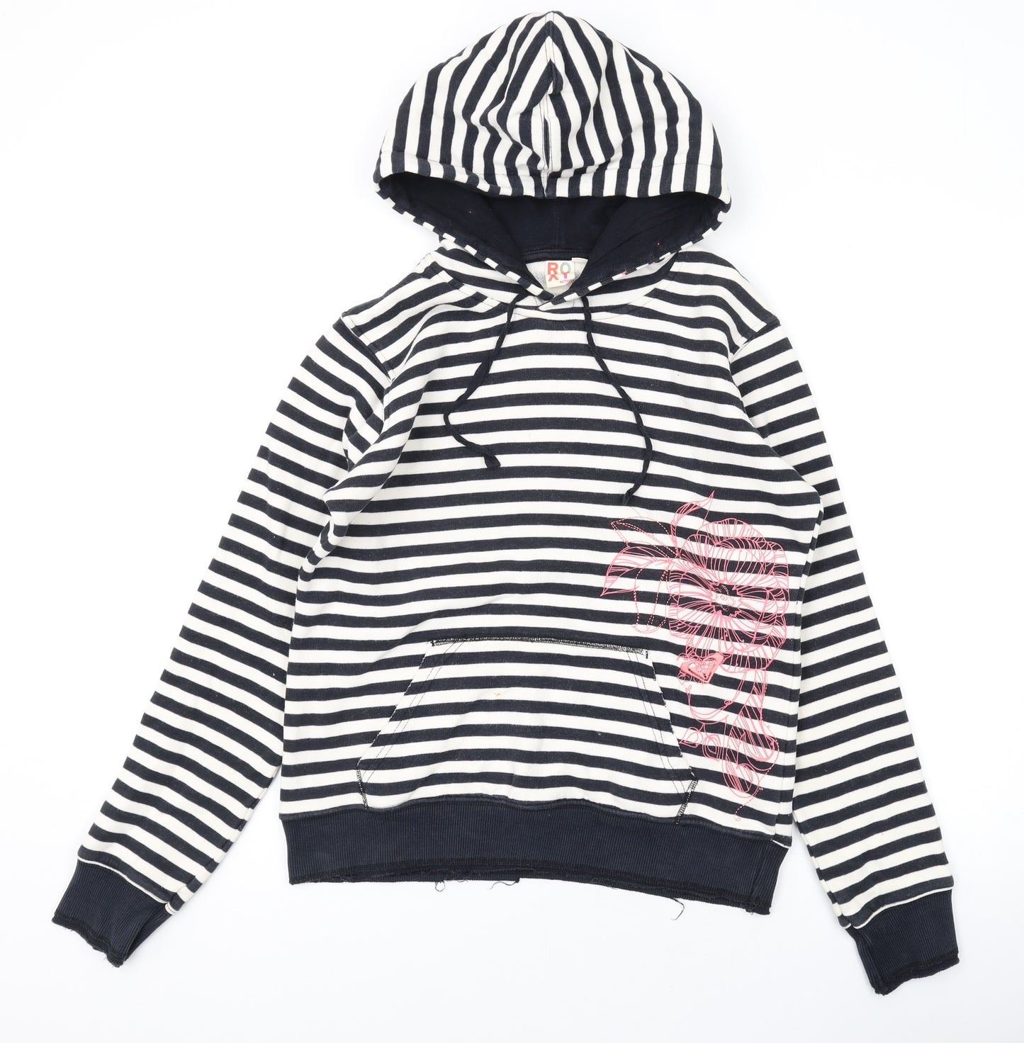 ROXY Womens Black Striped Cotton Pullover Hoodie Size M Pullover