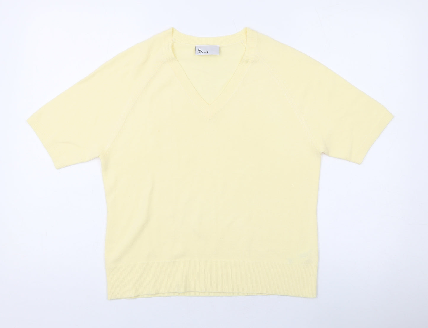 BHS Womens Yellow V-Neck Acrylic Pullover Jumper Size 14
