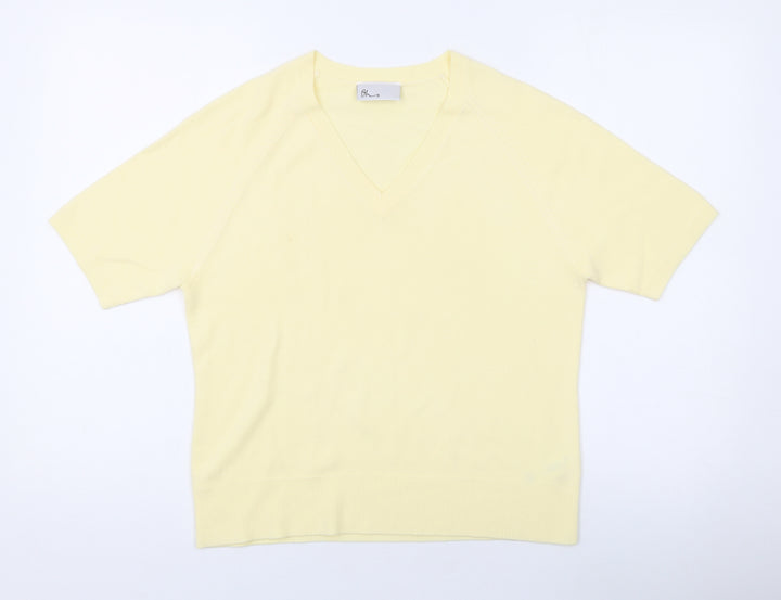 BHS Womens Yellow V-Neck Acrylic Pullover Jumper Size 14